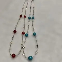 天然石とパールの2連ネックレス