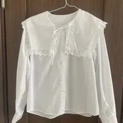 GUホワイト 長袖ブラウス レース襟