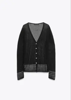新品タグ付き！ZARA ザラ＊ポワンテル編み裾ニットカーディガン　ブラック　M