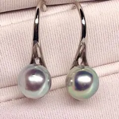 あこやパールピアス　本真珠 無調色 伊势 蛍光ブルー　7.4mm シルバー 系少