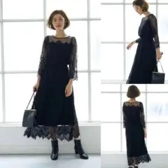 ロペピクニック 大人可愛い総レースロングワンピース ブラック オケージョン