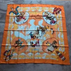 HERMÈS エルメス スカーフ カレ90 馬術柄 オレンジ系 シルク100%のサムネイル
