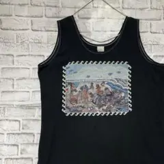 USA製90sヴィンテージタンクトップシングルステッチブラック半袖古着XL726