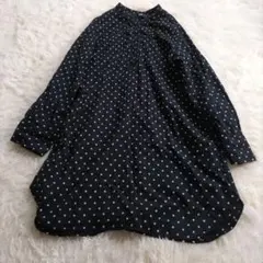 UNIQLO　ユニクロ　水玉ドット膝丈ワンピース　チュニック　ヘンリーネック　L