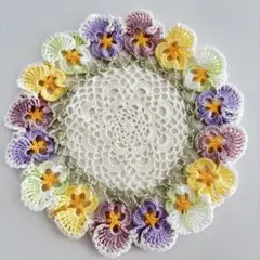 ハンドメイド＊パンジーのドイリー　ピンク紫黄色　レース編み　かぎ針編み