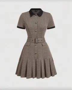 shein人気商品♥チェック柄ベルト付きミニワンピース