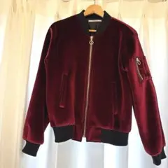 ブルゾン　カラー　レッド　ベロア　レディース　フリーサイズのサムネイル