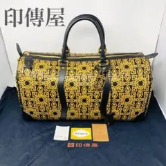 希少✨印傳屋 インデンヤ ボストンバッグ 大小七宝 漆 鹿革 ブラック