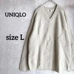 ユニクロ ニット セーター Vネック リブ編み L ラグランスリーブ 厚手