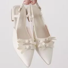 VIVIAN ダブルリボンスリングバックパンプス アイボリー LL