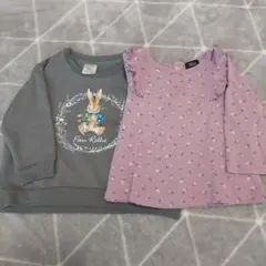 プティマイン　ラビット　長袖カットソー 100cm　ピンク　 グレー　保育園着