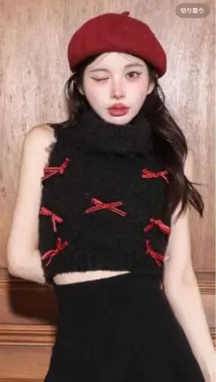 リボンニットトップス