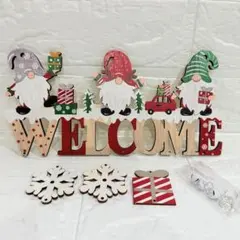 クリスマス WELCOME 木製　3人のサンタ　壁　玄関　飾り