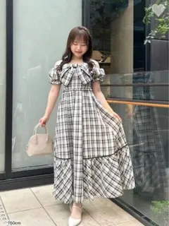 An MILLE ビッグリボンオフショルop チェックワンピース