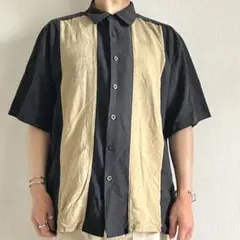半袖シャツ　ボーダー　黒　ベージュ　春夏　古着