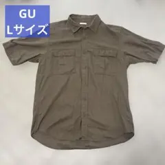【GU】リネンブレンドミリタリーシャツ 半袖 カーキ メンズLサイズ