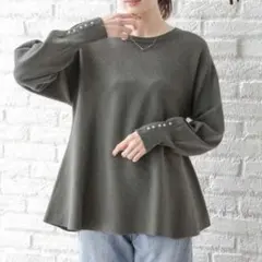 GLOBAL WORK メルティパールペプラムプルオーバー チャコールグレー