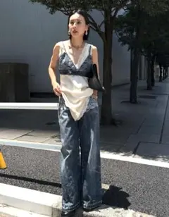 FAKE DENIM DOUBLE WAIST PANTS　ameriのサムネイル