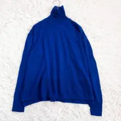 ラウンジドレス ニット 長袖 セーター ウール100% タートルネック(M) 青