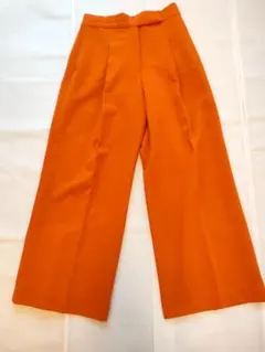 zara　ザラ　センタープレス　ワイドパンツ　茶オレンジ　ガウチョ　カジュアル