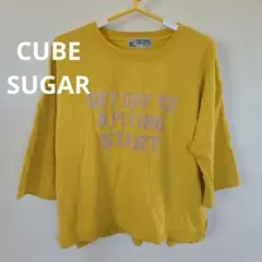 CUBE SUGAR ロゴプリント 五分袖 カットソー イエロー　M