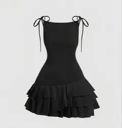 SHEIN シーイン ブラック キャミワンピース ミニフリル ドレス Mサイズ