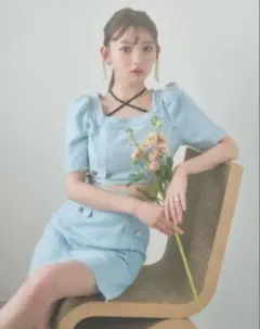 EATME 黒崎みさ スクエアネックツイード セットアップ 水色