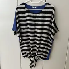 ボーダー柄 フロント結び 半袖カットソー ネイビー