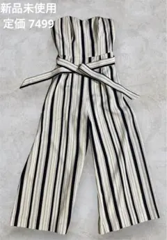 ベアトップ　ジャンプスーツ　Jumpsuit　ストラップ付き　ストライプのサムネイル