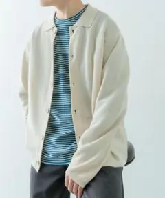 【美品　Mサイズ】ガーター編みニットシャツカーディガン
