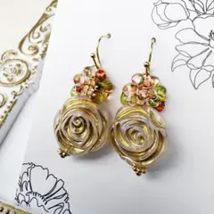 マルモ ♦︎14kgfグリーンアメジストフラワーカービングピアス Jardin de Fleurs｜グリーンアメジスト フラワーカービングピアス