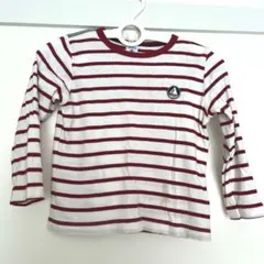 プチバトー　ボーダー長袖カットソー 4ans 102cm 白/赤ストライプ