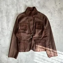 デニムジャケット ブラウン フリンジデザイン 古着ヴィンテージ風