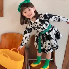 【新品未使用】パンダ総柄プリントシャツワンピース 100サイズ