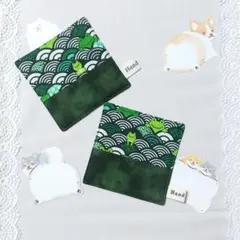 コースター　かえる柄　蓮柄　和柄　和風　水玉柄　ドット柄　グリーン　ハンドメイド