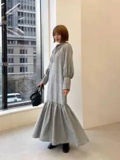 ラ*ン様 PUBLIC TOKYO ジャガードギャザーワンピ