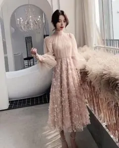 【新品未使用♡送料無料】パーティードレス ワンピース ロング丈 長袖 ガーリー