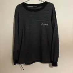 Optstuff 刺繍ロゴ ボーダー ドローコード 長袖Tシャツ ネイビー