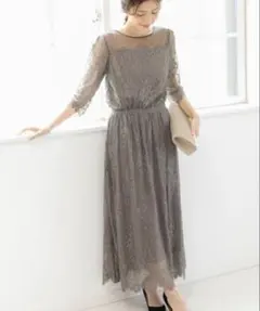 PREFERIR 総レース 結婚式 パーティー ロングワンピース Aライン