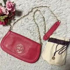 トリーバーチ　チェーンショルダーバッグ　ピンク×ゴールド　本革レザー