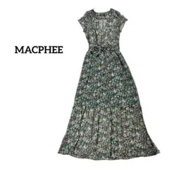 【マカフィー】ロングワンピース 花柄　グリーン　リボン　近年モデル