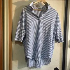 Samansa Mos2 半袖ストライプ ロングシャツ Ｆ