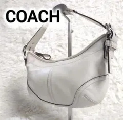 【極美品】COACH コーチ ハーフムーン ステッチ オールレザー ホワイト