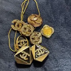 昭和レトロ　バブル　ゴールド ネックレス　イヤリング　ブローチ　パーツ金色メッキ