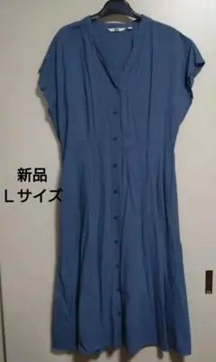 UNIQLO 半袖Vネックワンピース L ブルー
