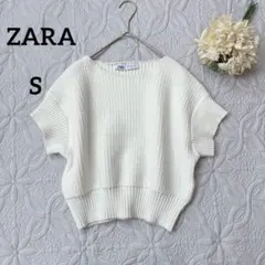 ZARA ザラ　ショートスリーブニットクロップドトップス　USA S ホワイト