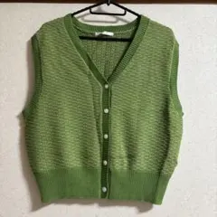 グリーン ベスト アクリル リネン