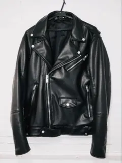 【美品】人気 ZARA フェイクレザー ダブルライダースジャケット ブラック M