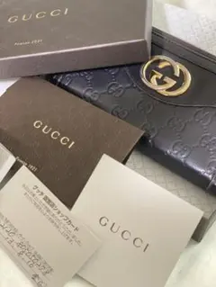 箱あり　グッチ 長財布 スーキー シマ GG ラウンドジップ レザー