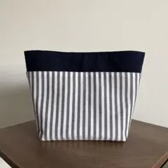 【ゆん様専用】ハンドメイド　バッグインバッグ　ネイビー　ストライプ